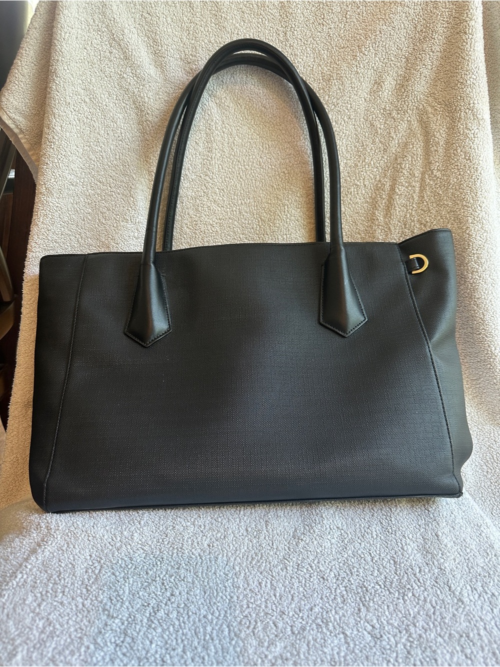 Dagne Dover Black Structured Laptop Tote with Gold Accent